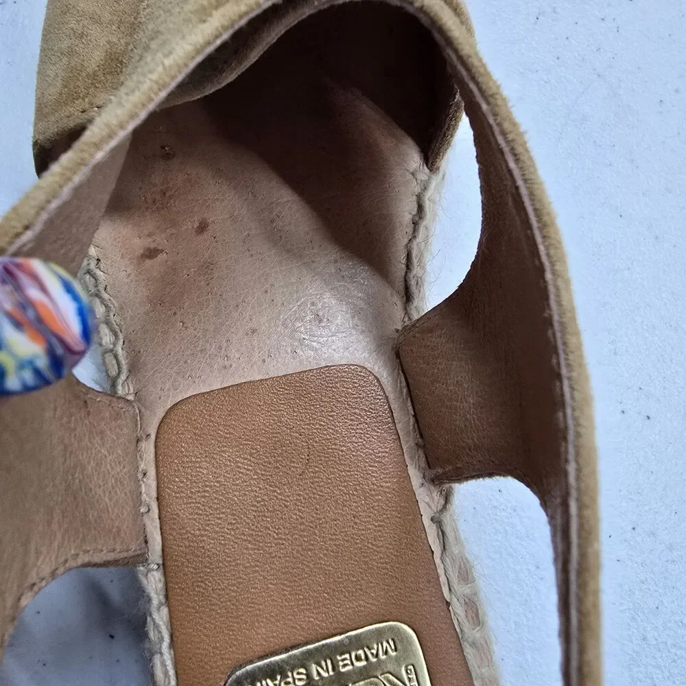 Kanna Tan Suede Espadrille Sling Back Wedge Sandal Peep Toe Spain Made 36 US 6